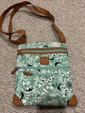Stone Mountain Accessories Mint Green Floral Crossbody with Brown Trim